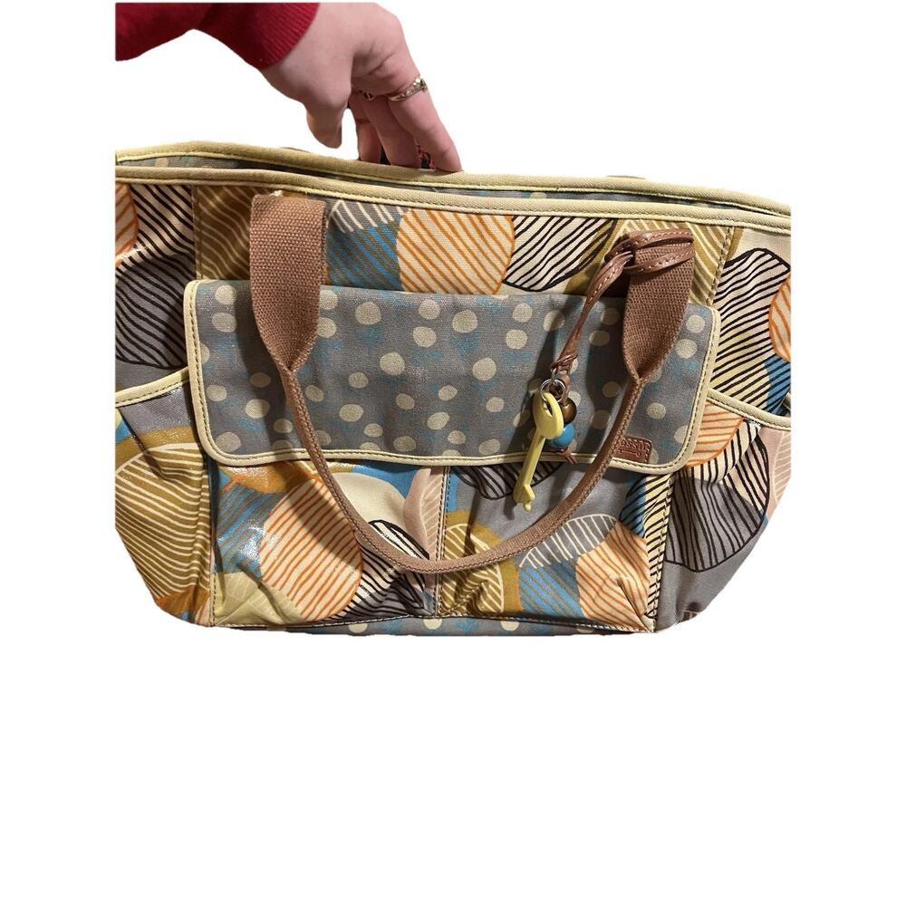 Fossil Key-Per Multicolor Women's Diaper Bag Polka Dot Accent Zip Closure Pocket